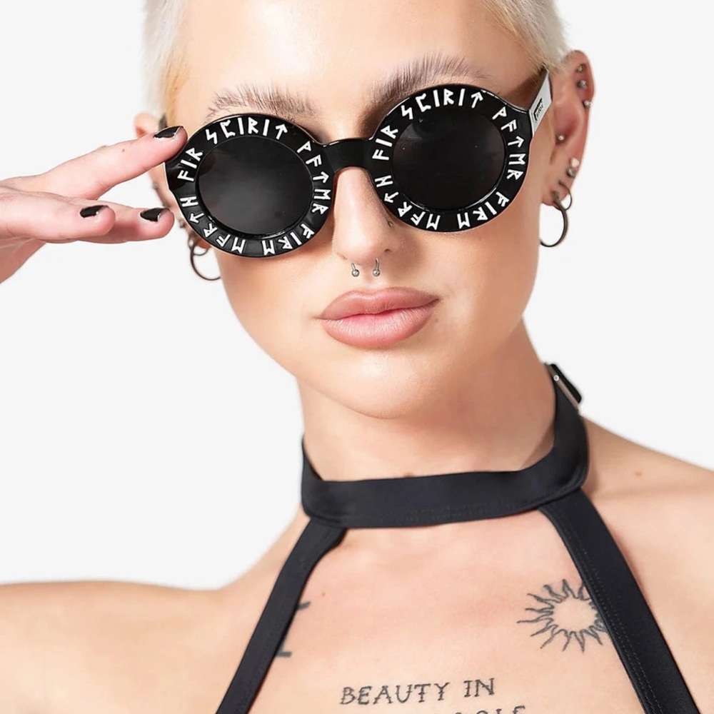 Killstar Elements Black Round Glasses White Lette… - image 2